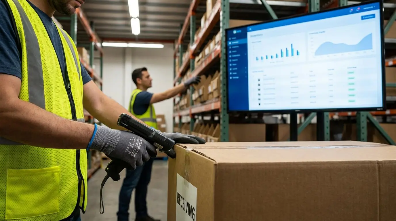 Barcode scanning for real-time inventory tracking in a warehouse receiving and picking process