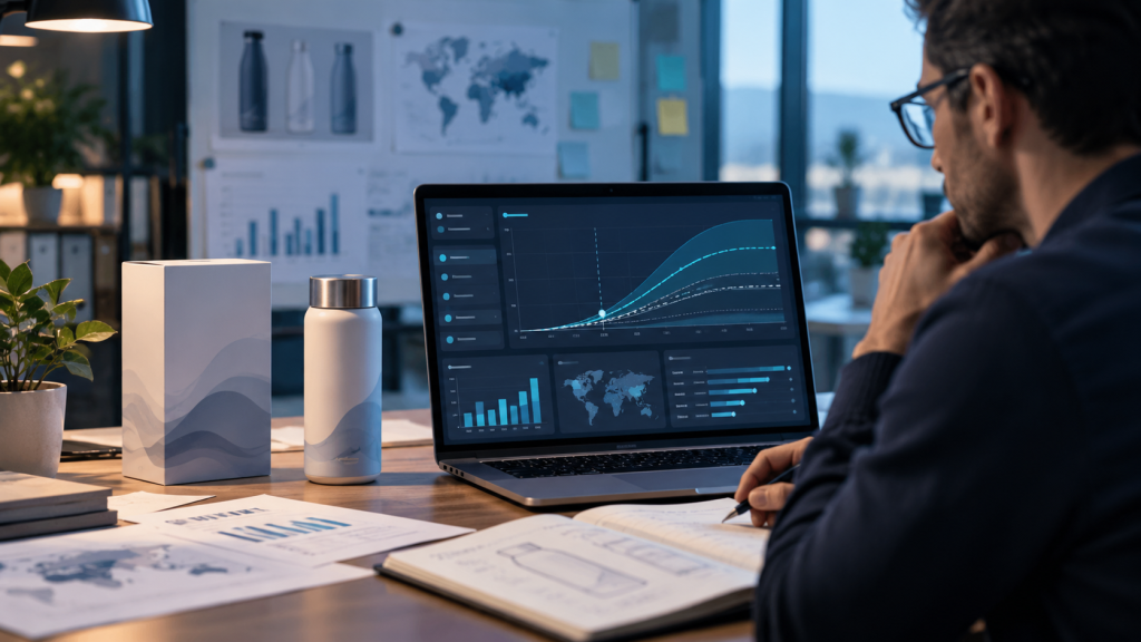 Supply chain planner analyzing demand forecast scenarios for a new product launch